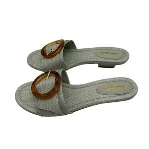 cult gaia Beige Linen Slide Sandals with Tortoiseshell Accent